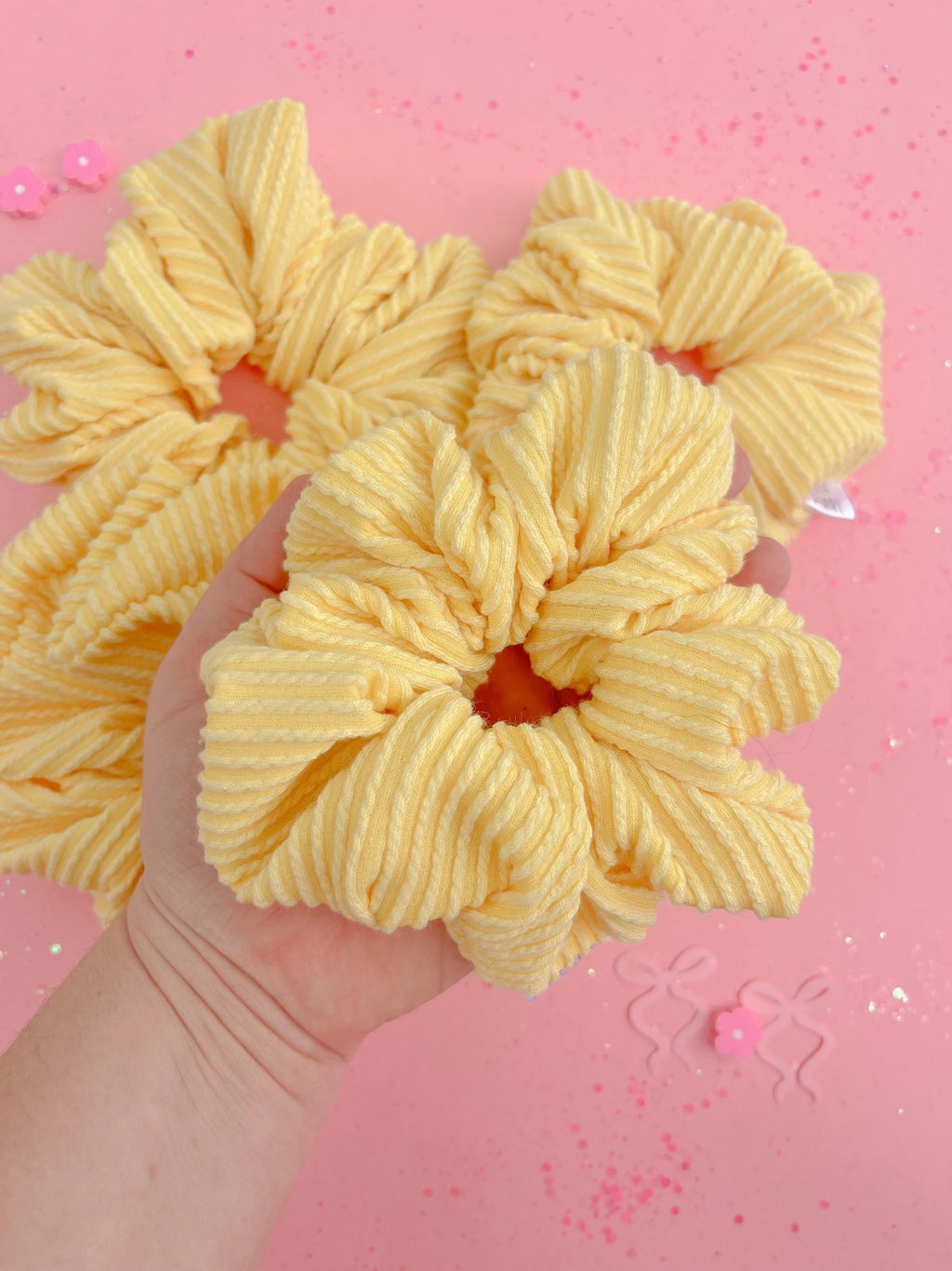 Butter Yellow Ribbed Scrunchy by Evie Pearl Handmade