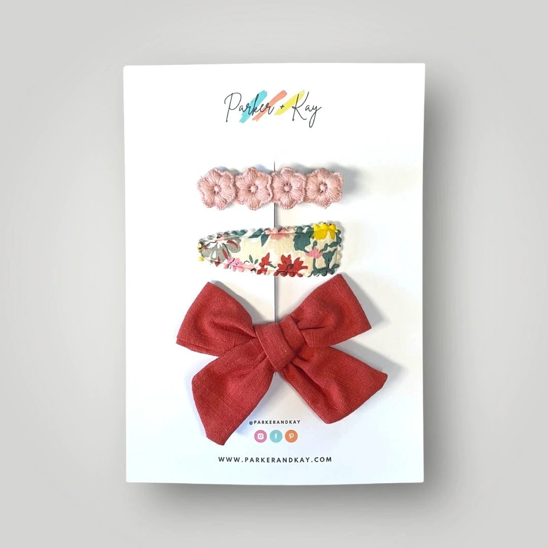 Girl’s 3-Piece Linen Bow Variety Set by Parker + Kay Creative