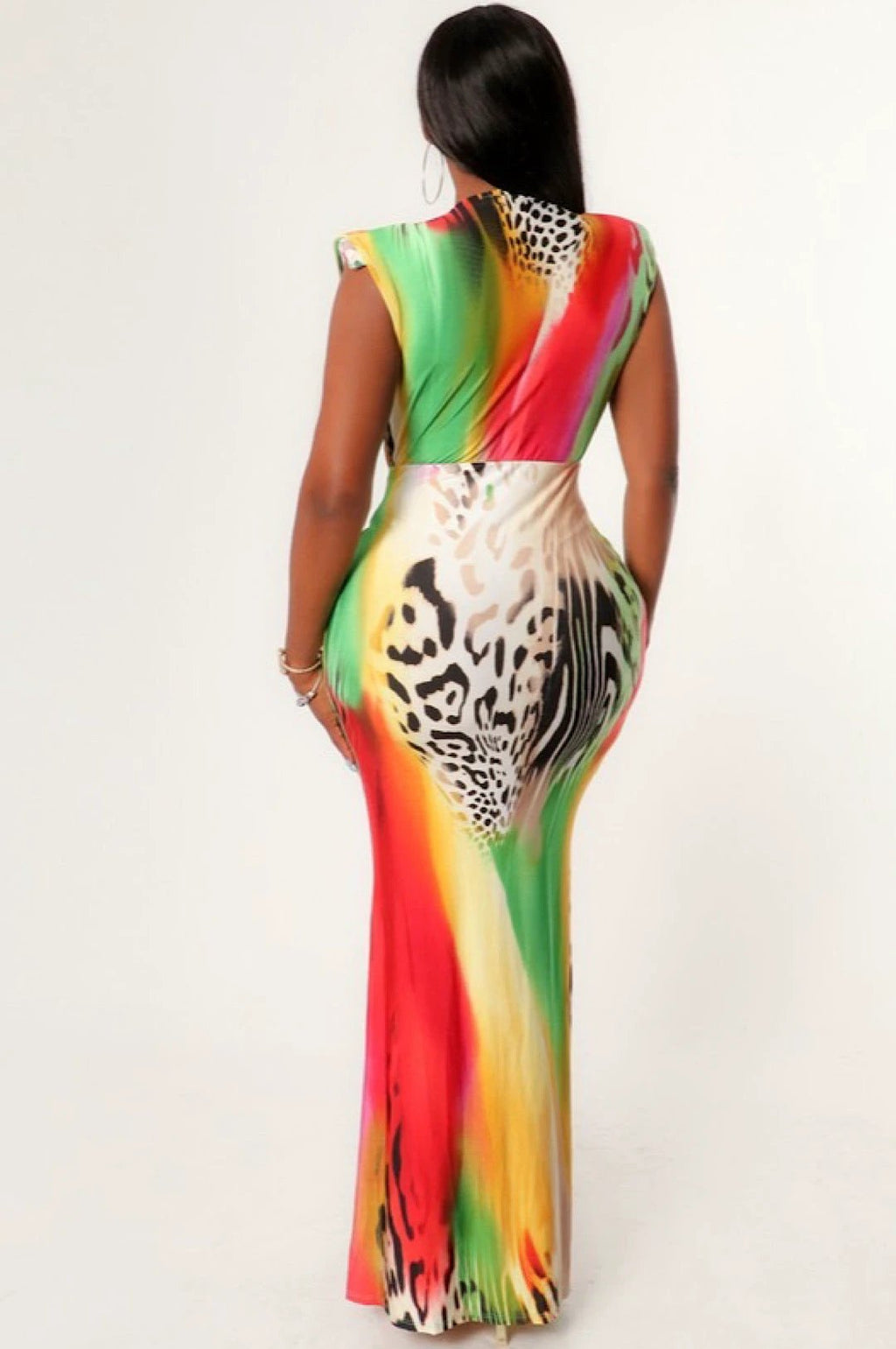 Multi Color Animal Print Long Mermaid Style Dress by Social Butterfly Collection