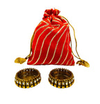 Ready-to gift Combo Set includes Two Kundan Diya's with Potli Gift Bag