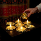6 Inch Diya Urli with Tissue Potli Combo - Return Gifts for Housewarming, Diwali or Puja