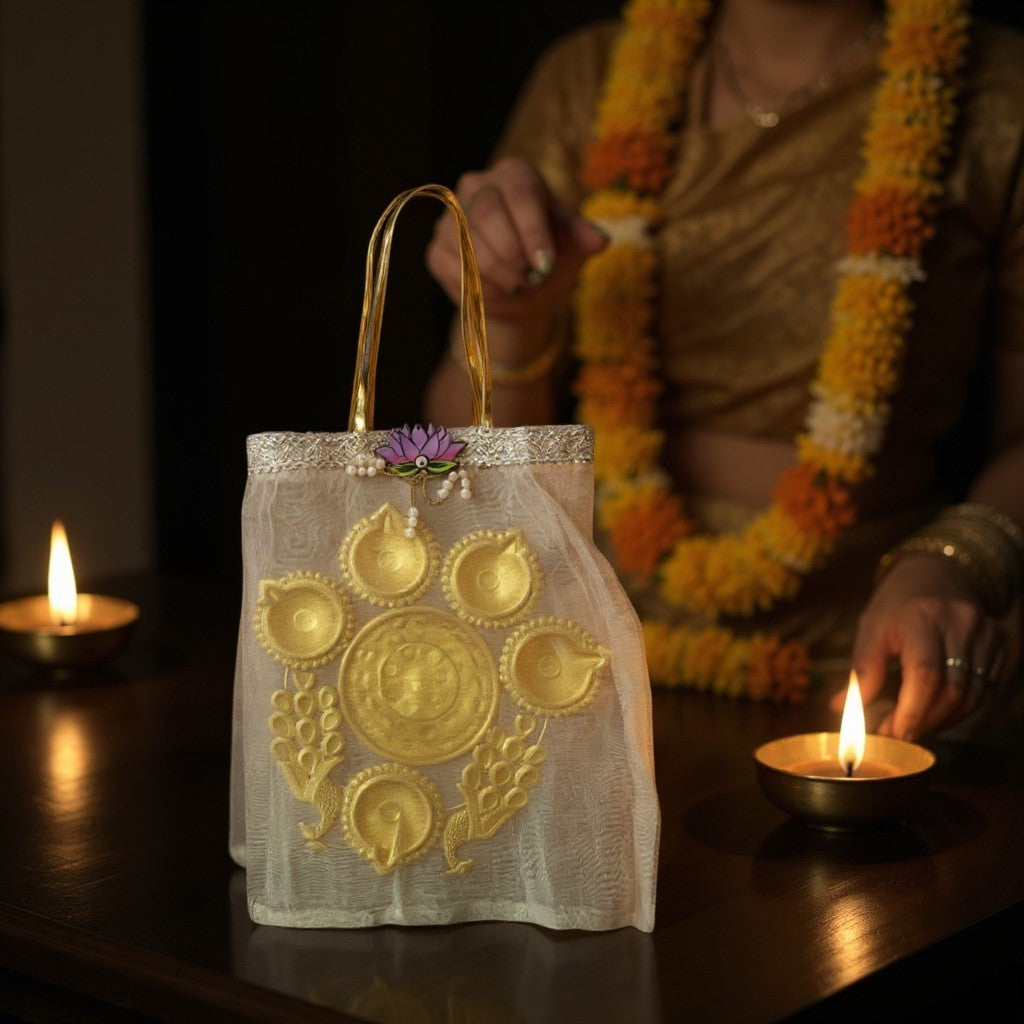 Peacock Urli with Tissue Bags Combo - Return Gifts for Housewarming, Diwali or Puja