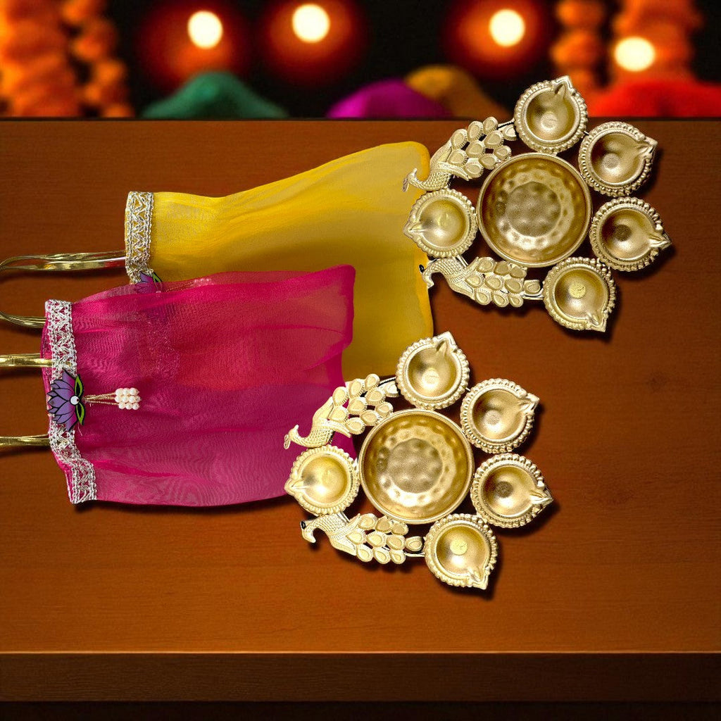 Peacock Urli with Tissue Bags Combo - Return Gifts for Housewarming, Diwali or Puja