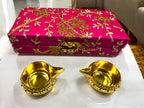 Ready-to gift Combo Set includes Two Metal Kuber Diyas with Rectangle Embroidered Gift Box set of 4 for Diwali or Indian Festivals or Occasions as Return Gift