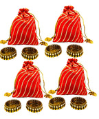 Ready to give Combo Set includes Two Kundan Diya's with Potli Gift Bag, Set of 4