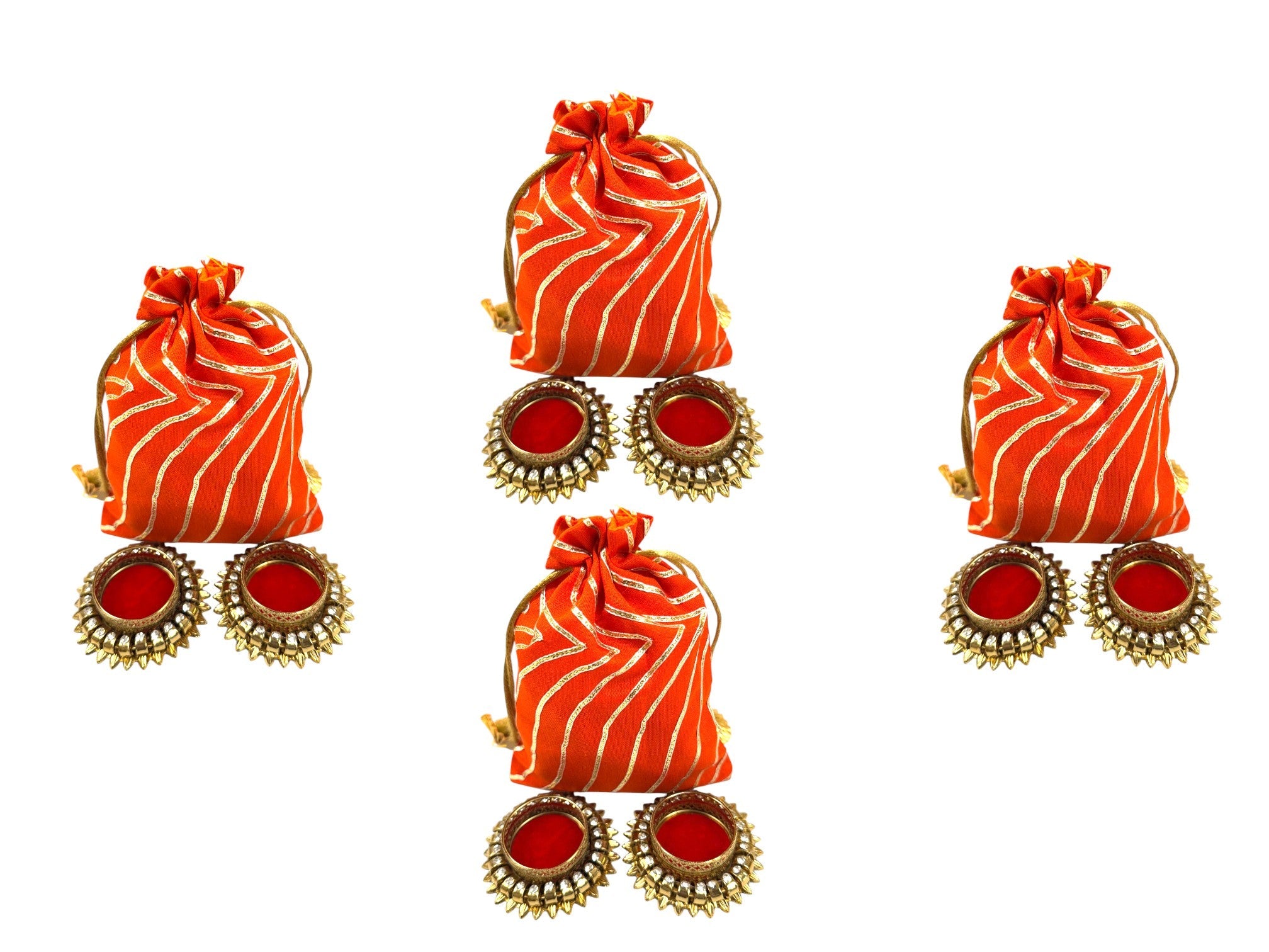 Ready to give Combo Set includes Two Velvet Kundan Diya's with Potli Gift Bag, Set of 4