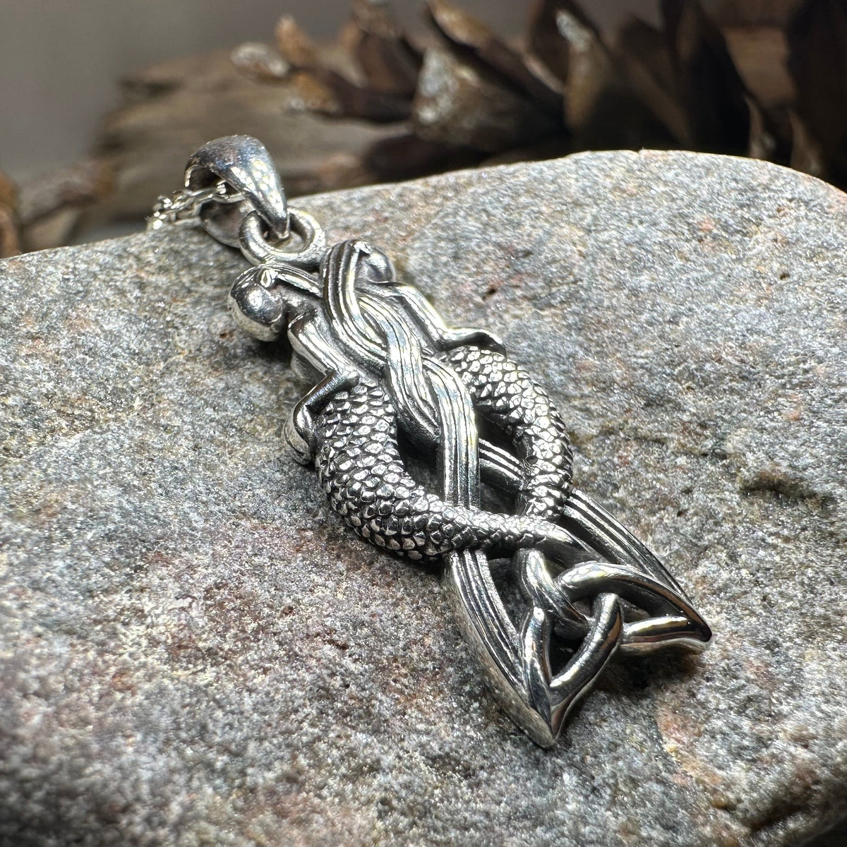 Celtic Mermaid Sisters Necklace in Sterling Silver