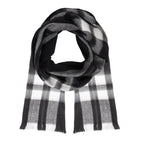 Alpaca Scarf and Beanie Gift Set, Black with White Plaid Scarf, Gray and Black Beanie