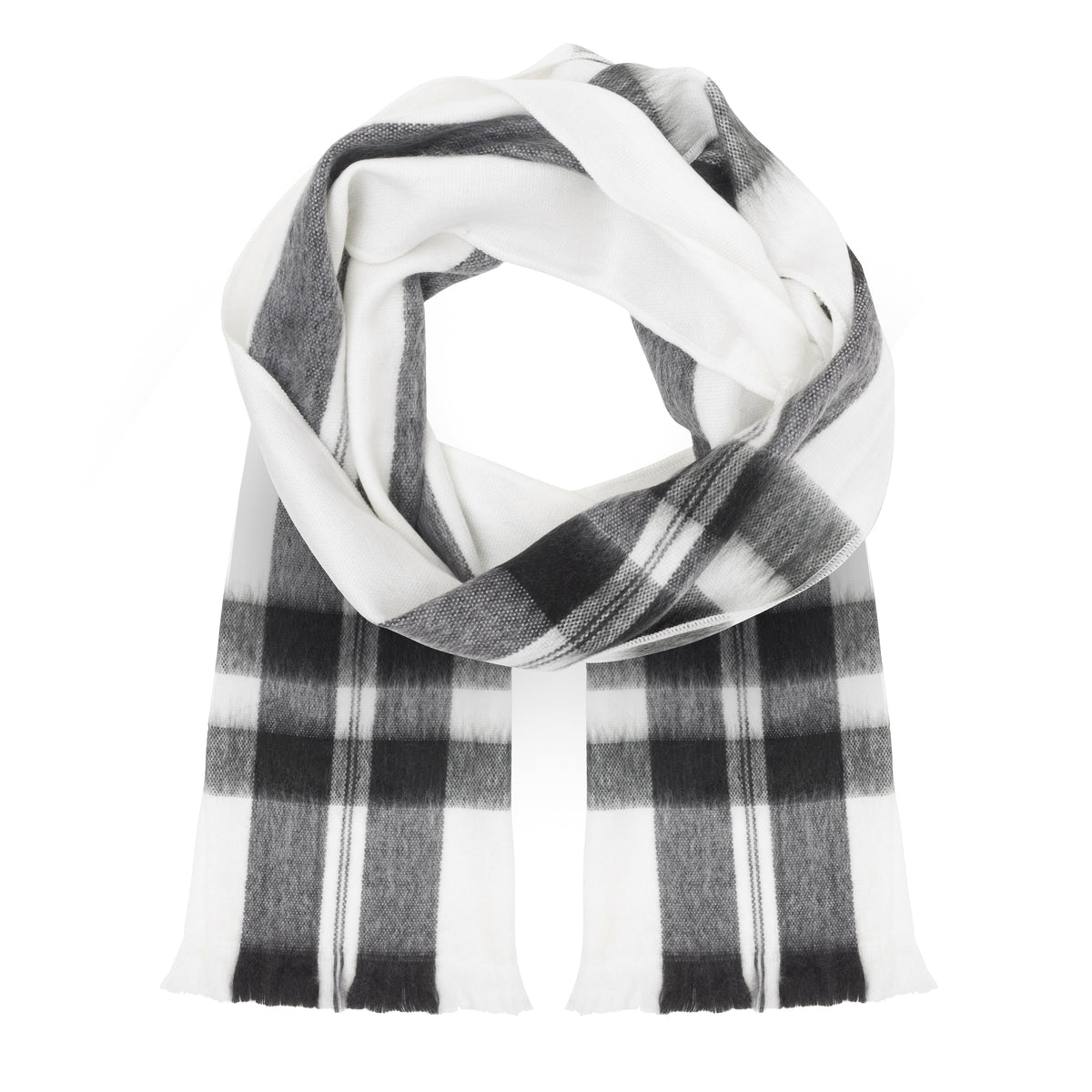 Alpaca Scarf (White with Black Plaid)