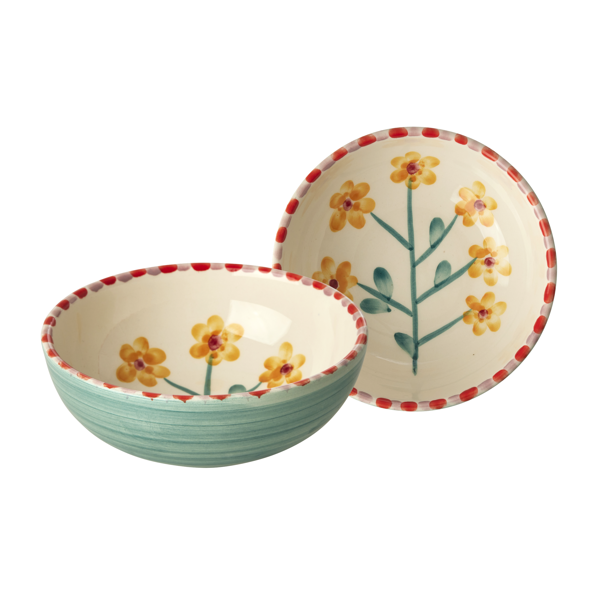 Ceramic Bowl with Hand Painted Jade Yellow Flower - 11.8 oz