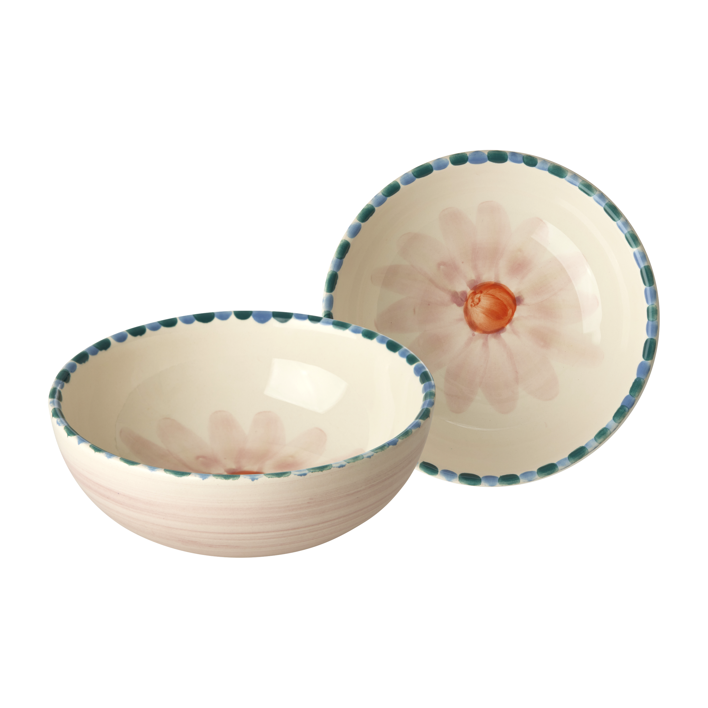 Ceramic Bowl with Hand Painted Soft Pink Flower - 11.8 oz
