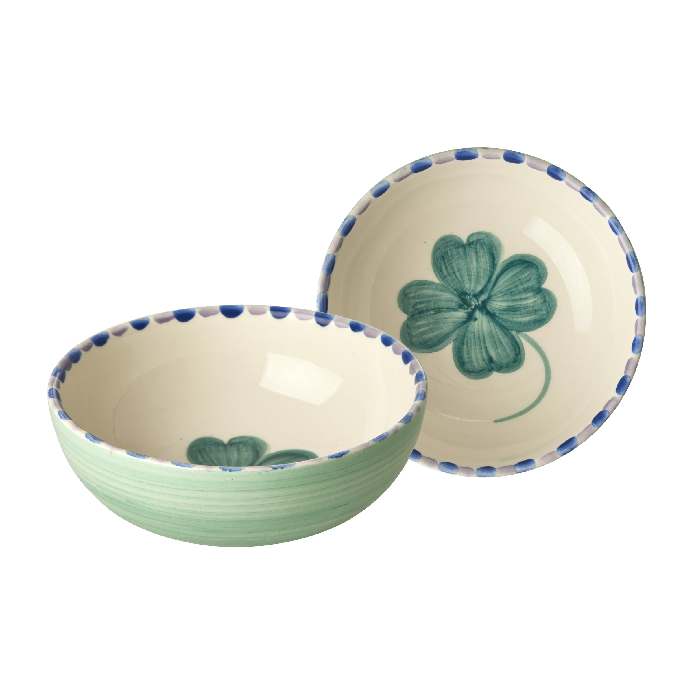 Ceramic Bowl with Hand Painted Good Luck Clover - 11.8 oz