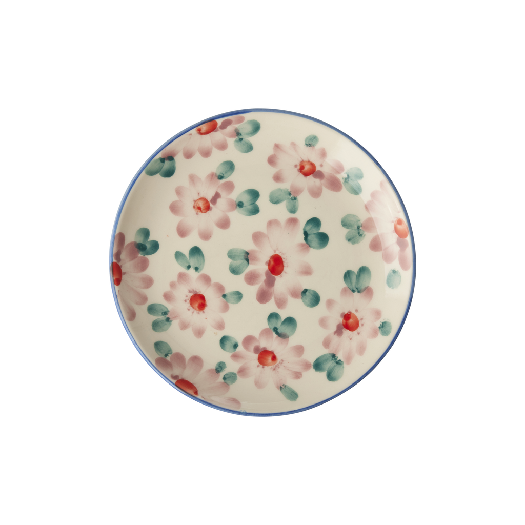 Ceramic Cake Plate with Hand Painted Pink Flowers