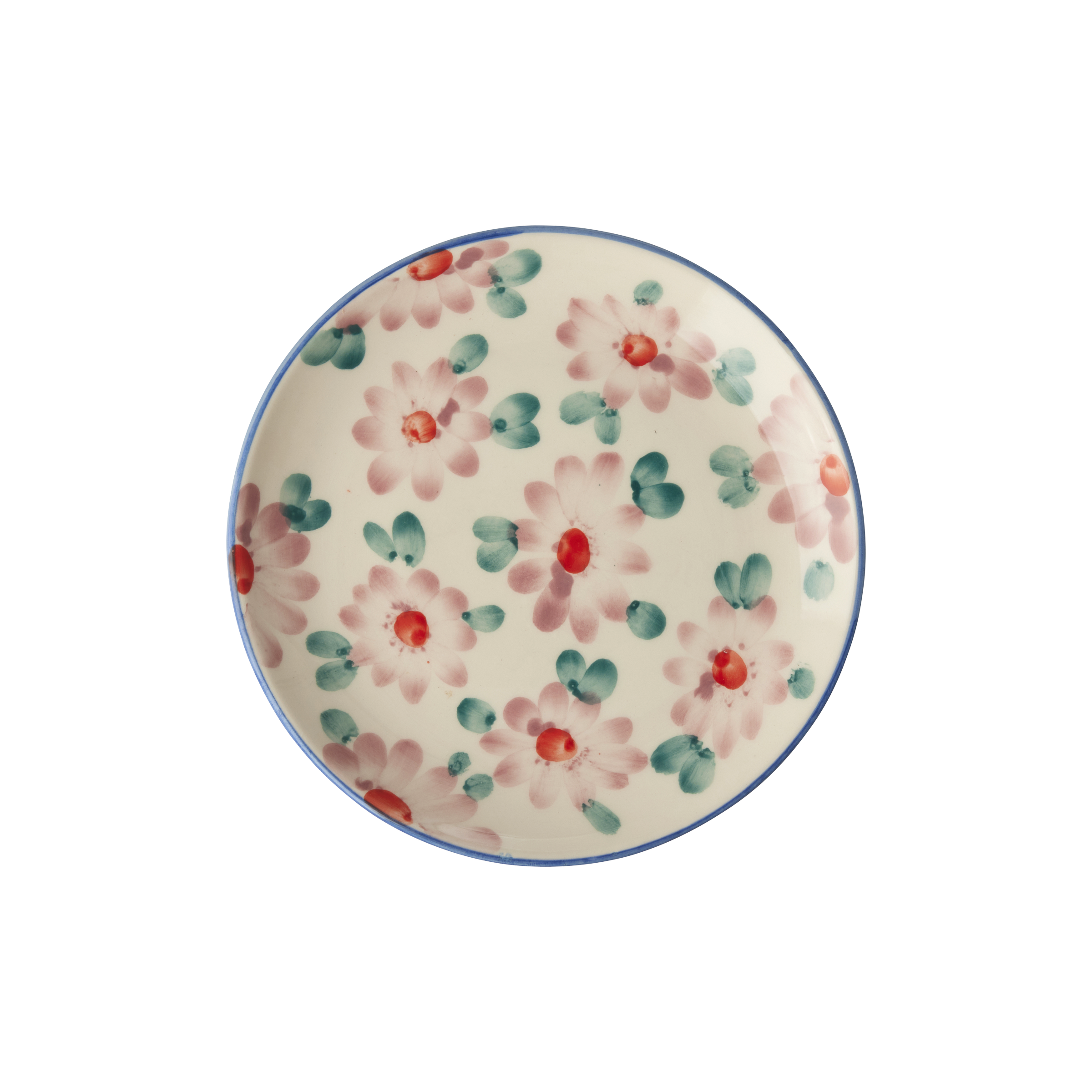 Ceramic Cake Plate with Hand Painted Pink Flowers