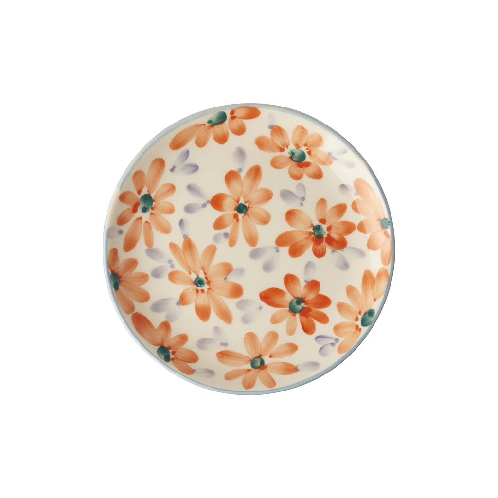 Ceramic Cake Plate with Hand Painted Orange Flowers