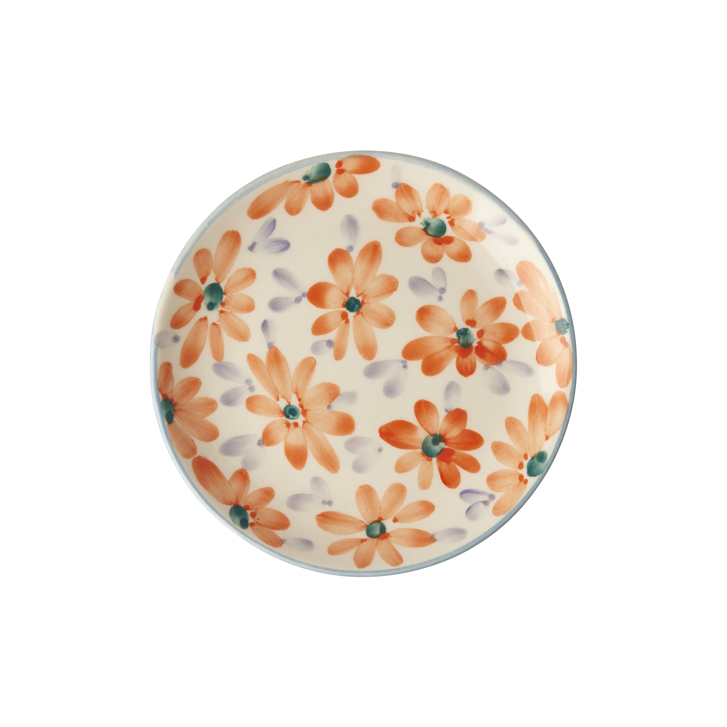 Ceramic Cake Plate with Hand Painted Orange Flowers