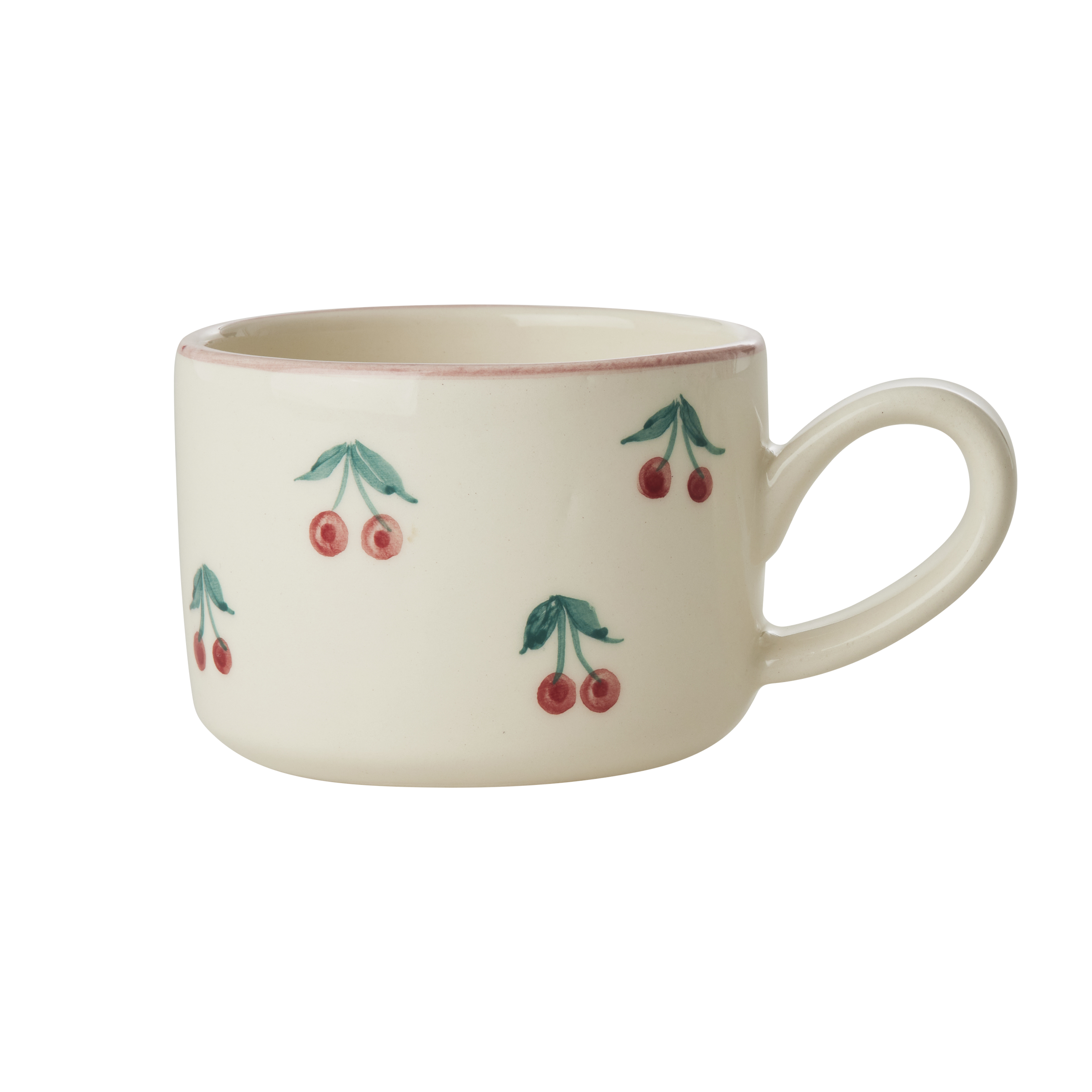 Ceramic Cappuccino Cup with Hand Painted Cherries - 6.7 oz