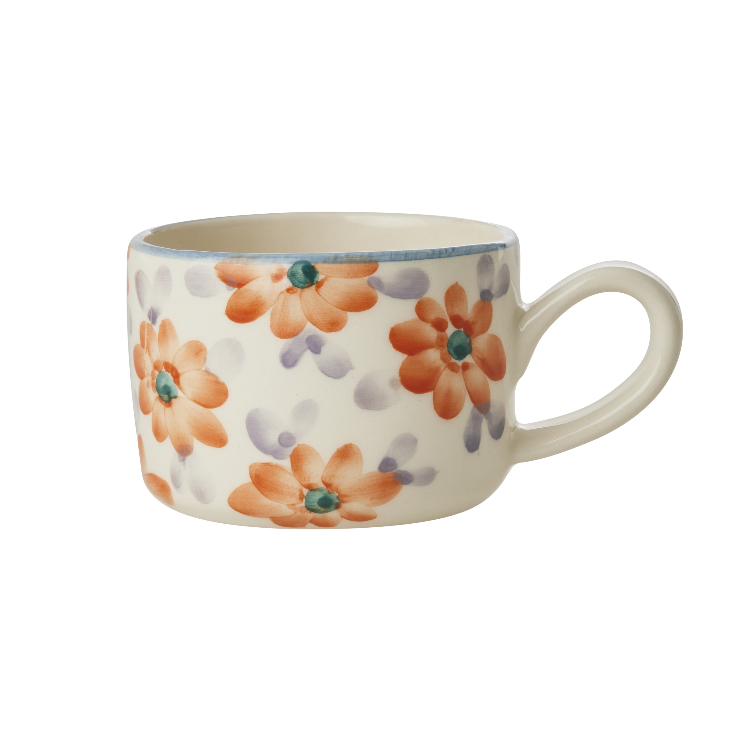 Ceramic Cappuccino Cup with Hand Painted Orange Flowers - 6.7 oz