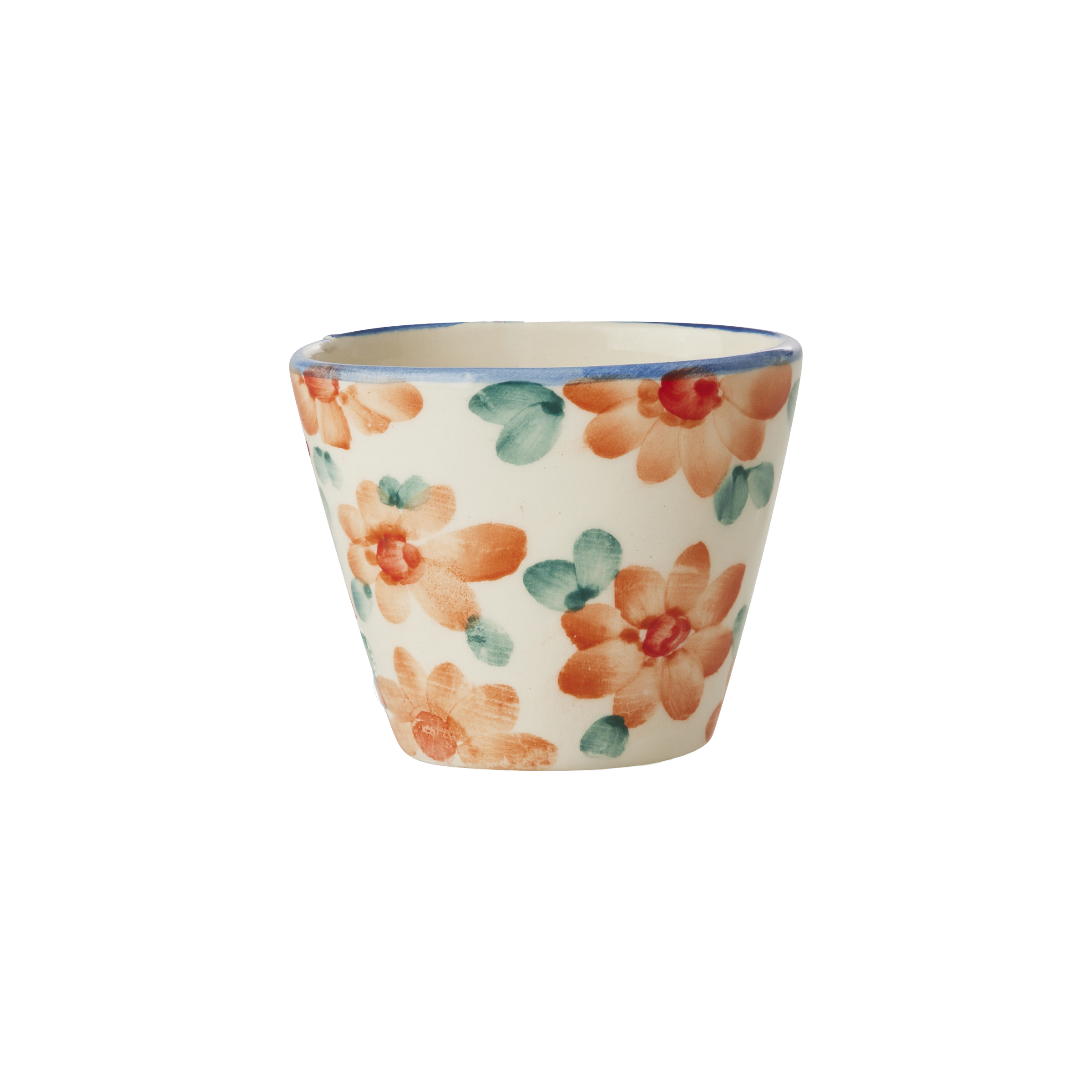 Ceramic Oval Espresso Cup with Hand Painted Orange Flowers - 2.4 oz