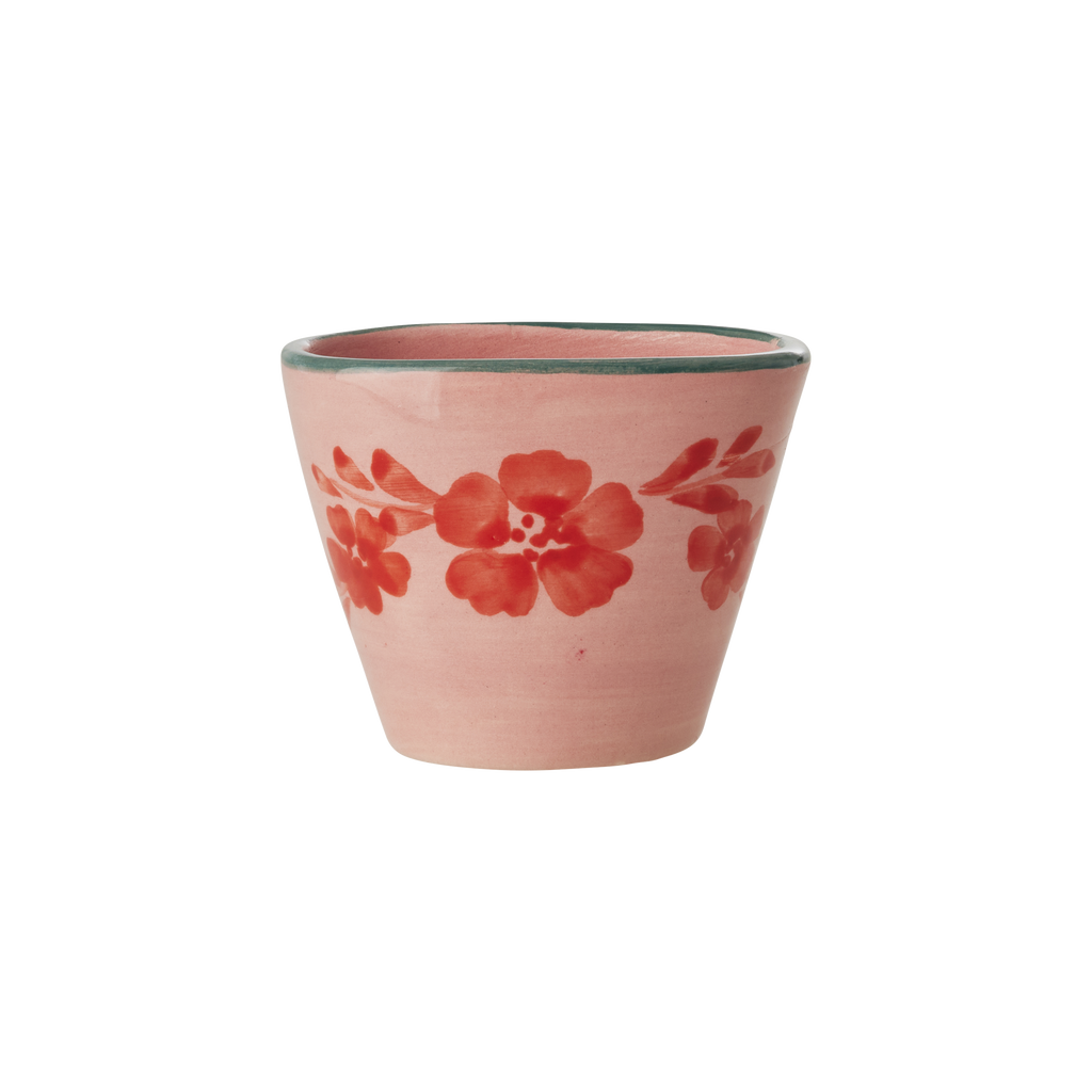 Ceramic Oval Espresso Cup with Hand Painted Orange Flower Vine - 2.4 oz