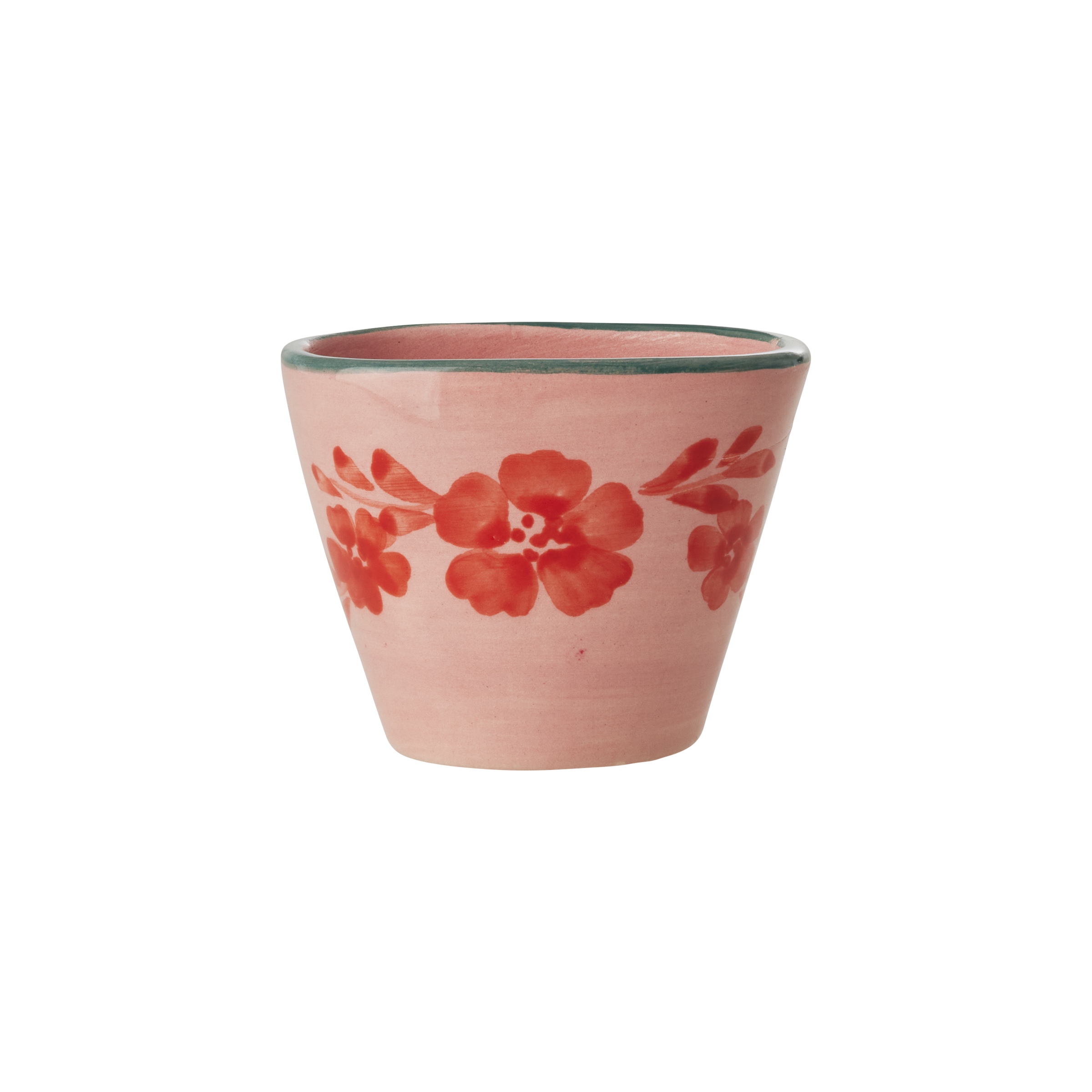 Ceramic Oval Espresso Cup with Hand Painted Orange Flower Vine - 2.4 oz