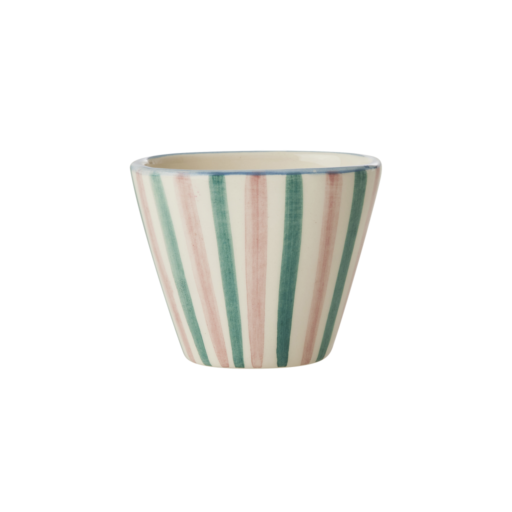 Ceramic Oval Espresso Cup with Hand Painted Stripes - 2.4 oz