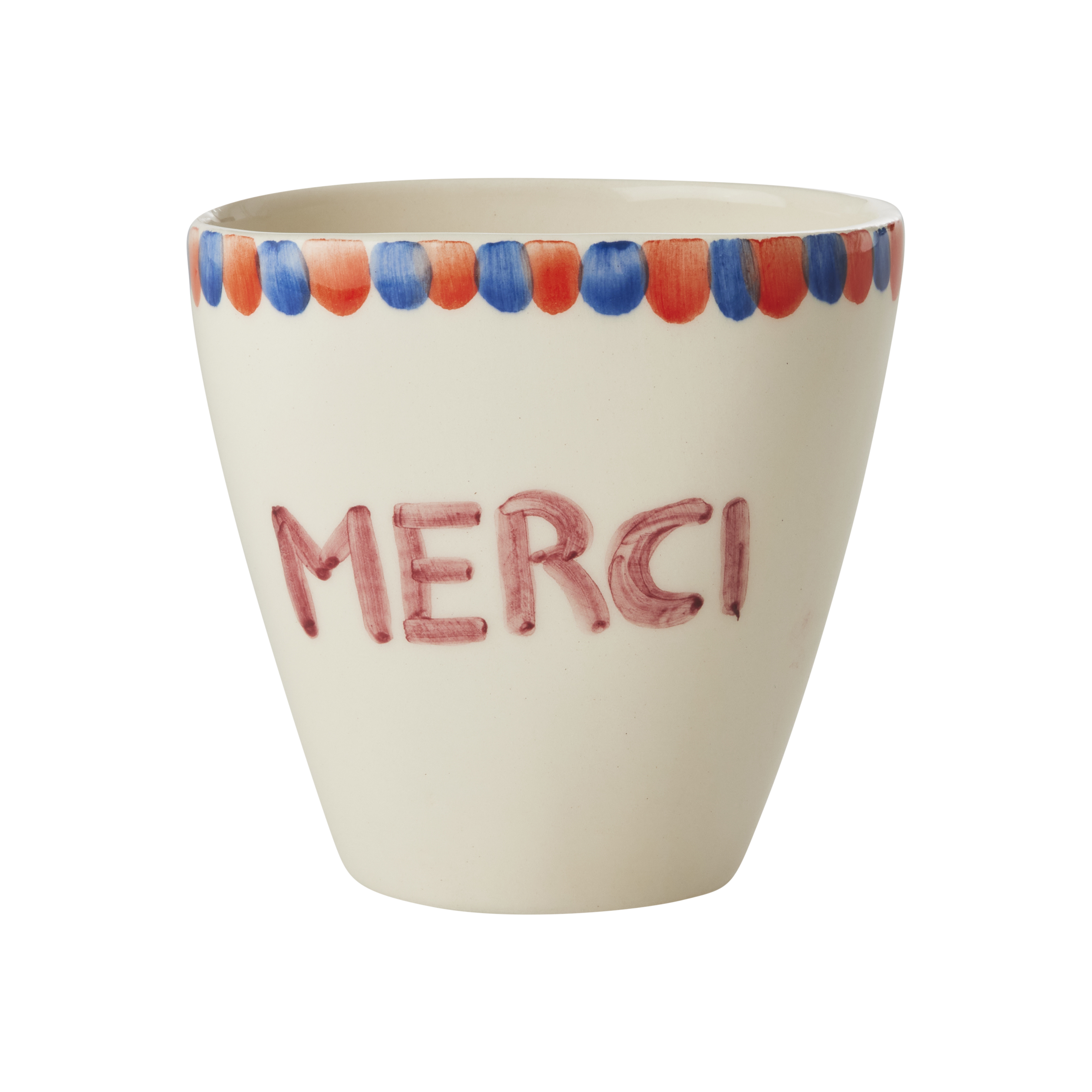 Ceramic Oval Cup with Hand Painted Merci - 10.1 oz