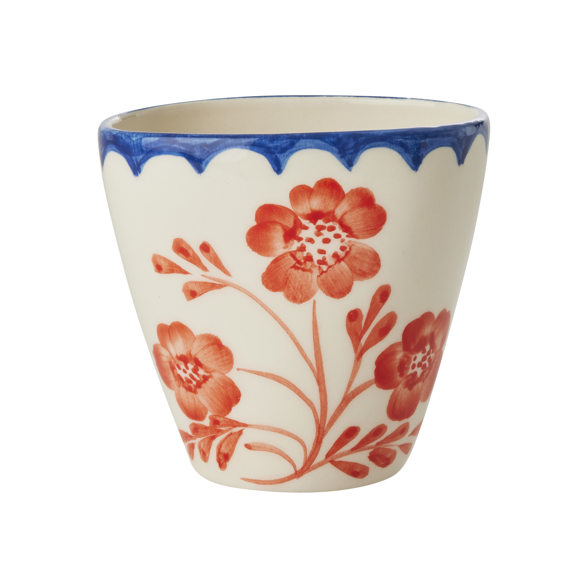 Ceramic Oval Cup with Hand Painted Vintage Flowers - 10.1 oz