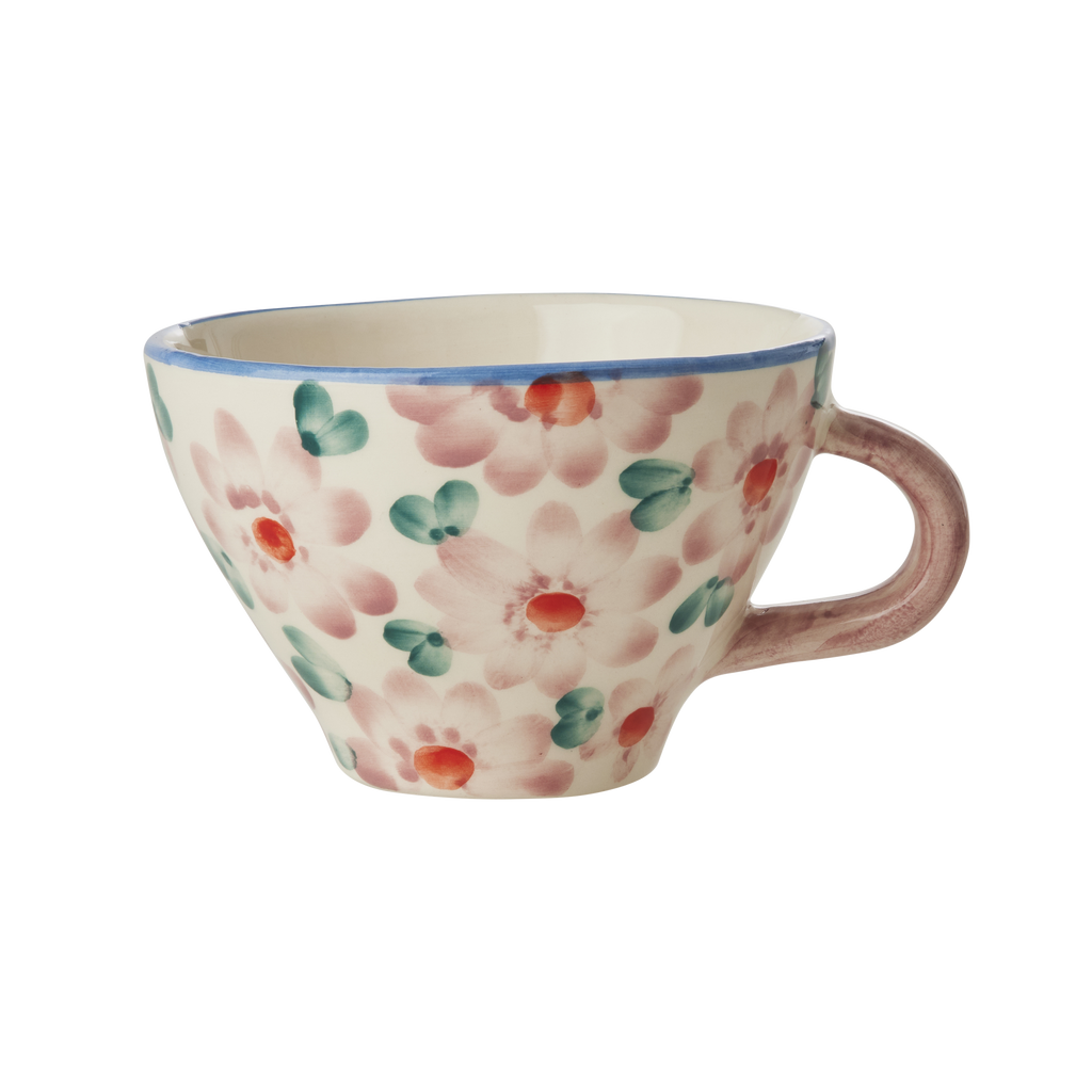 Ceramic Tea Cup with Hand Painted Flowers - Pink - 5.0 oz