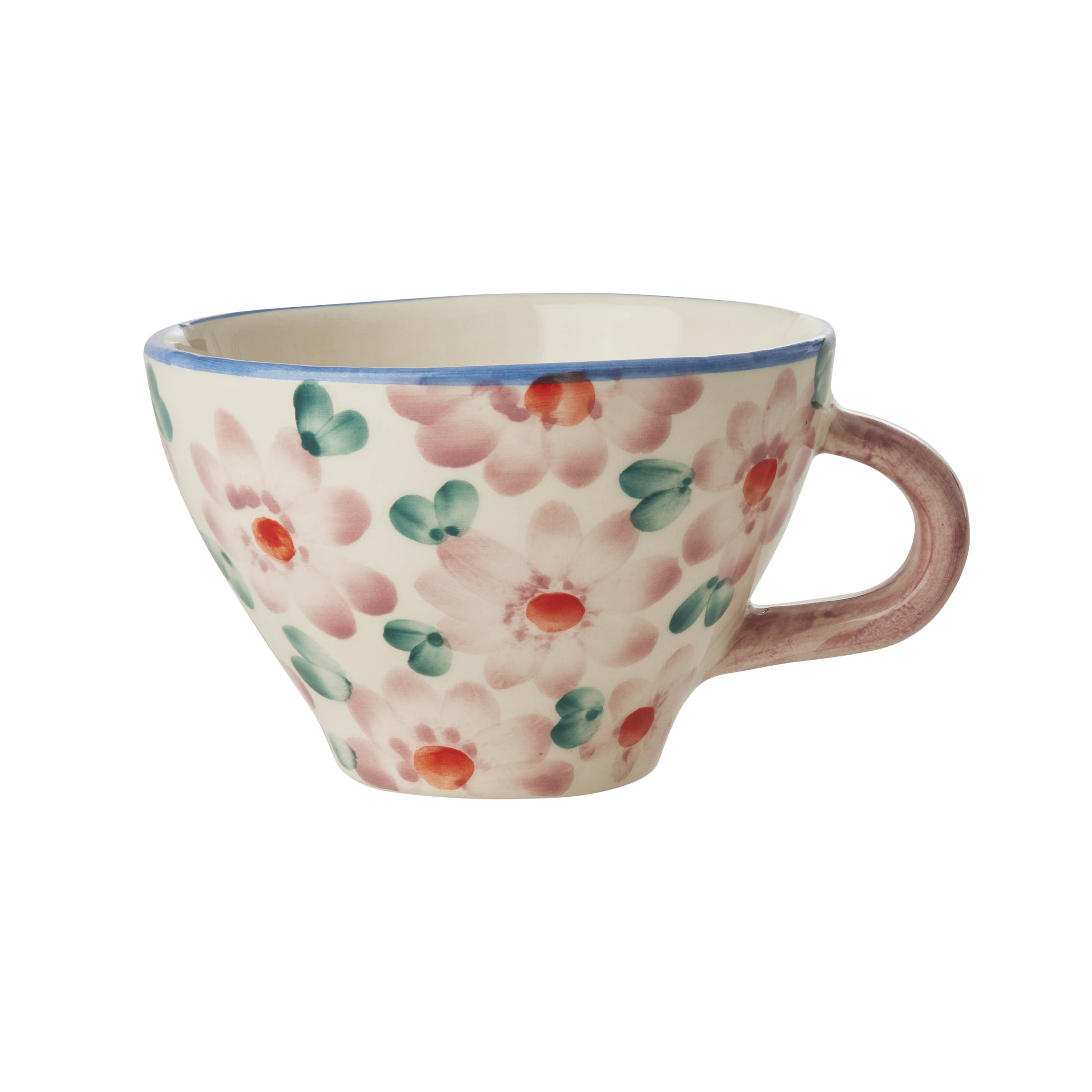 Ceramic Tea Cup with Hand Painted Flowers - Pink - 5.0 oz