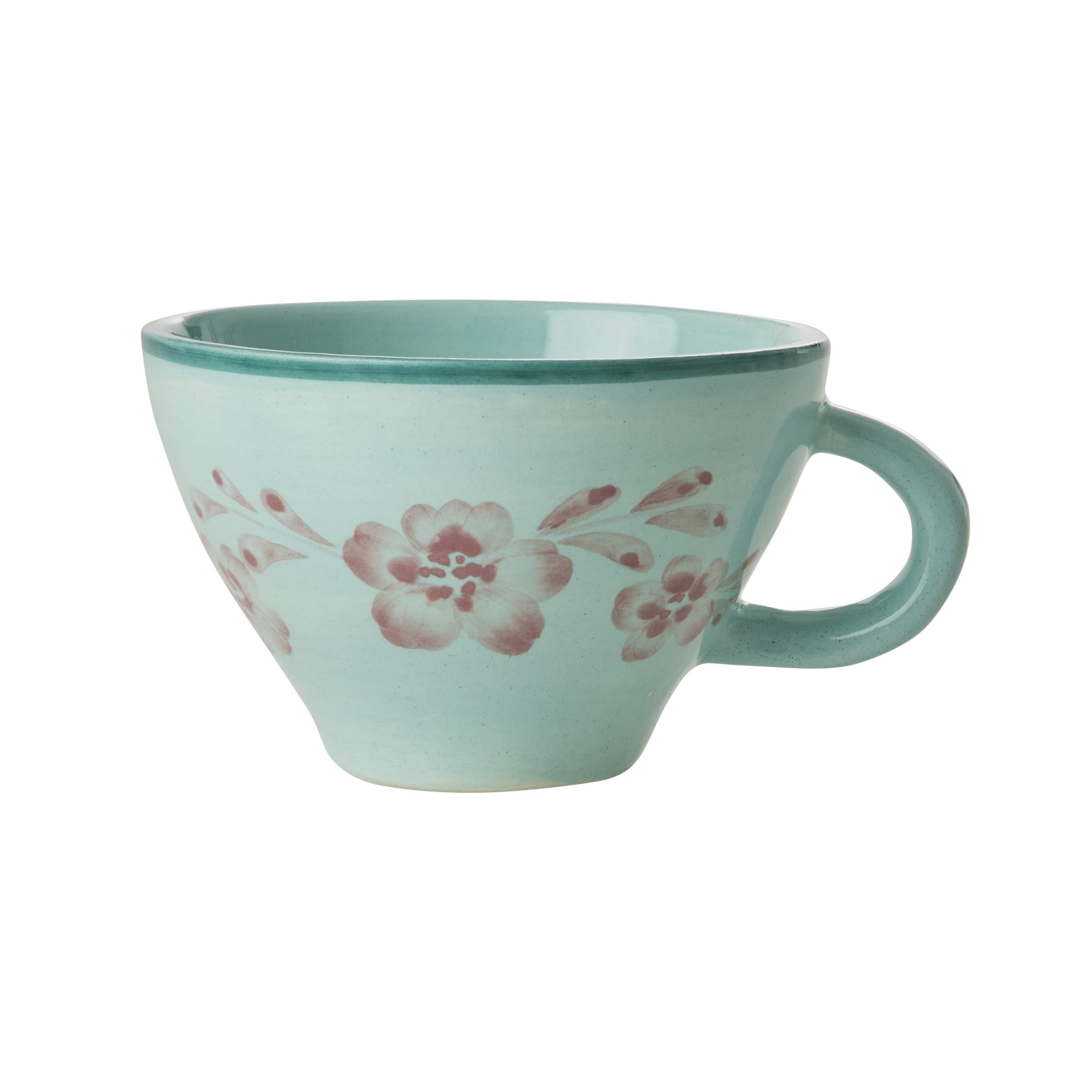 Ceramic Tea Cup with Hand Painted Soft Pink Flower Vine - 5.0 oz