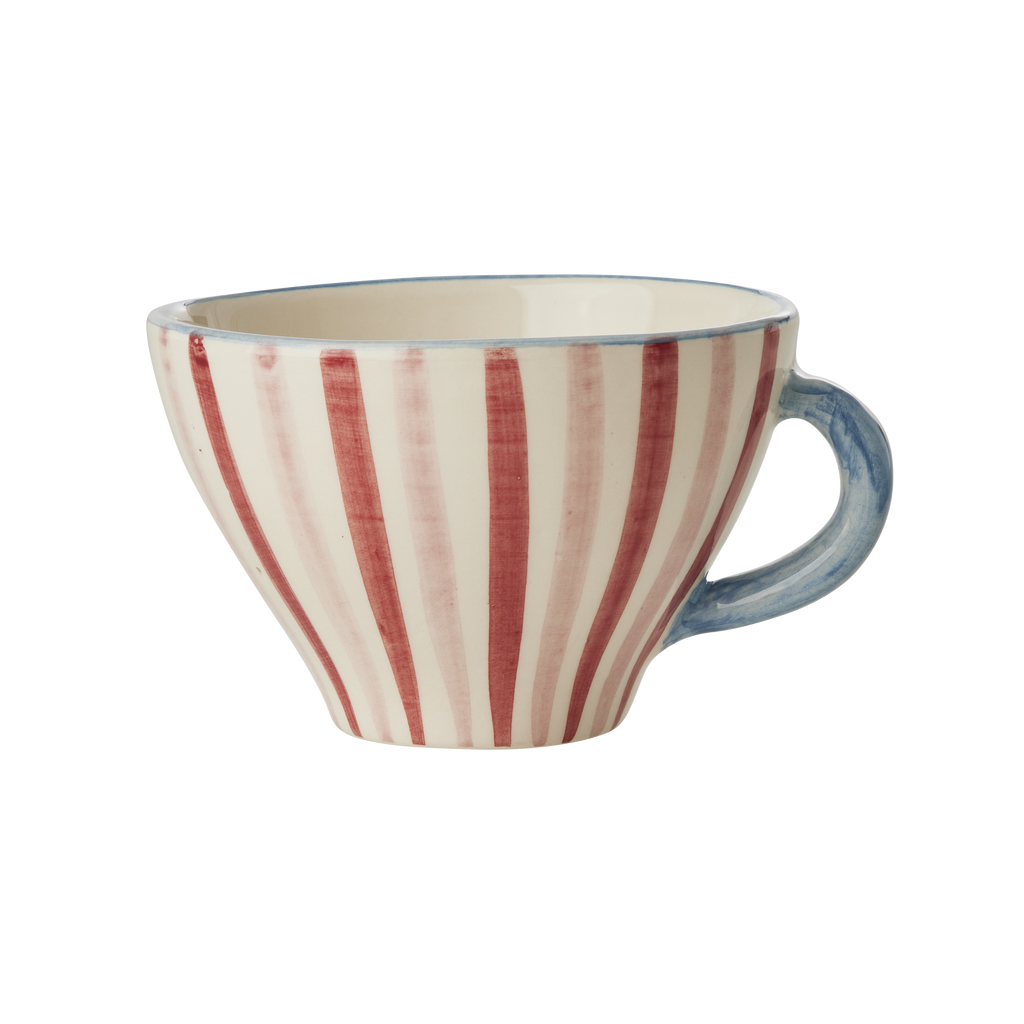 Ceramic Tea Cup with Hand Painted Stripes - 5.0 oz