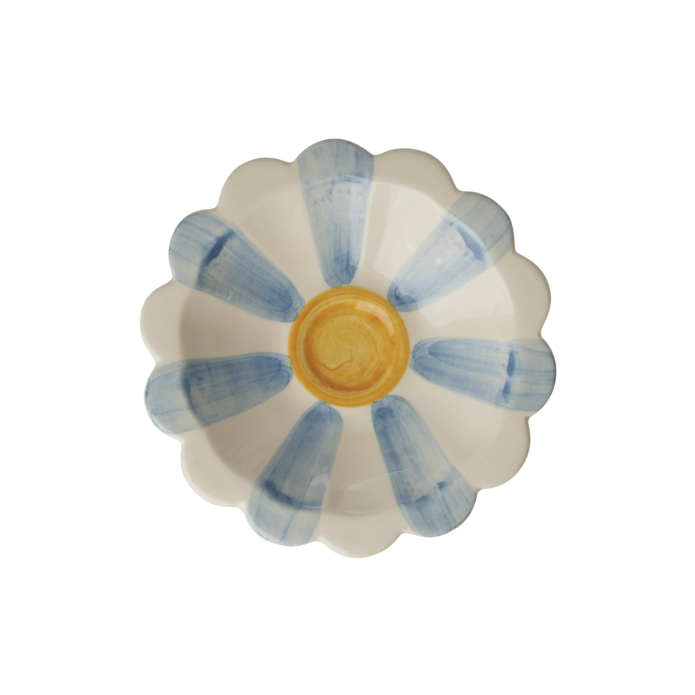Ceramic Flower Dipping Bowl with Blue Hand Painted Stripes