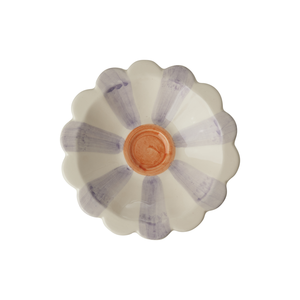 Ceramic Flower Dipping Bowl with Lavender Hand Painted Stripes