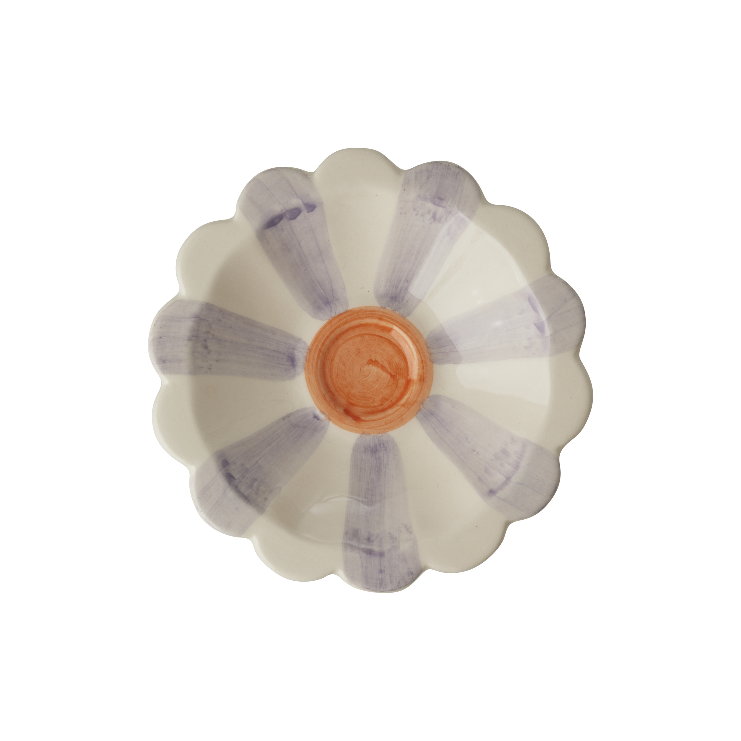 Ceramic Flower Dipping Bowl with Lavender Hand Painted Stripes