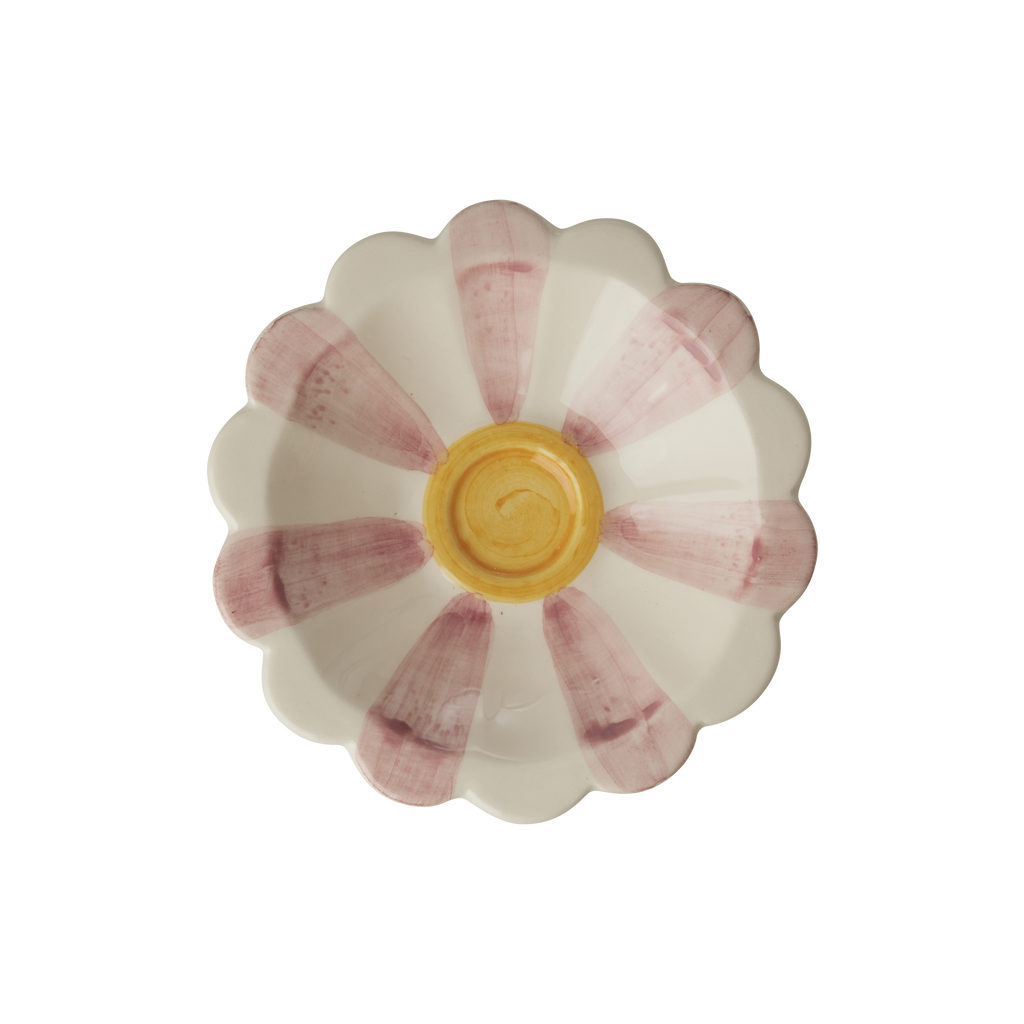 Ceramic Flower Dipping Bowl with Pink Hand Painted Stripes