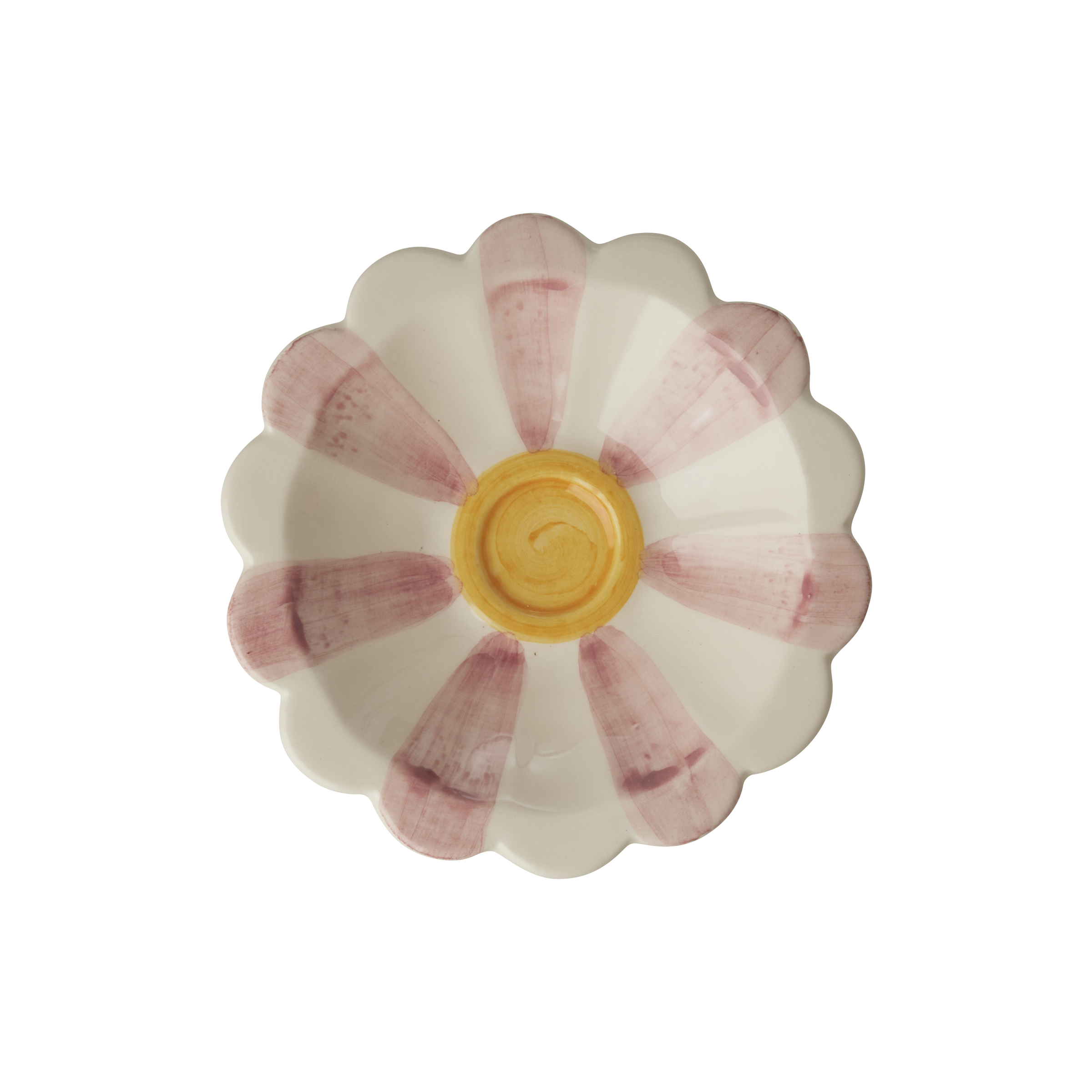 Ceramic Flower Dipping Bowl with Pink Hand Painted Stripes