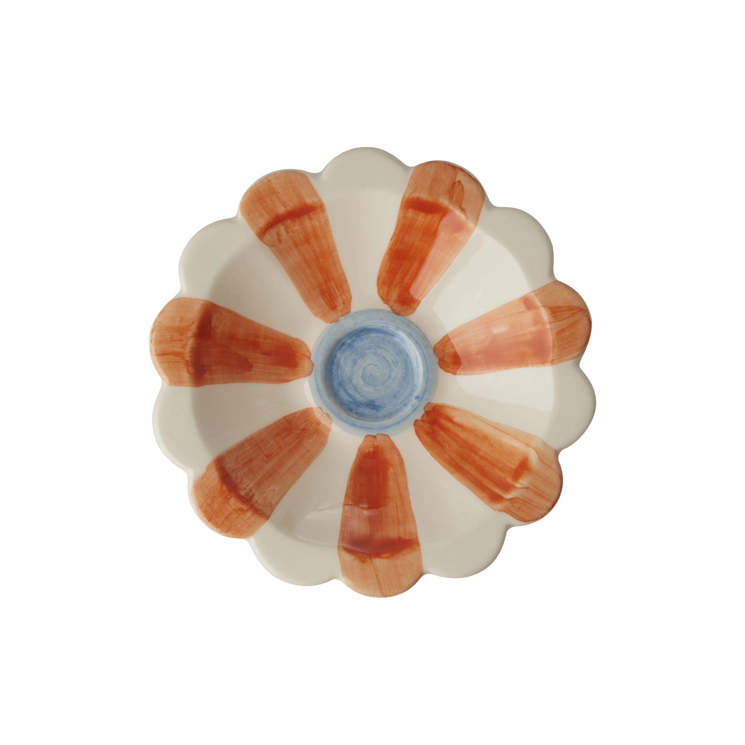 Ceramic Flower Dipping Bowl with Orange Hand Painted Stripes