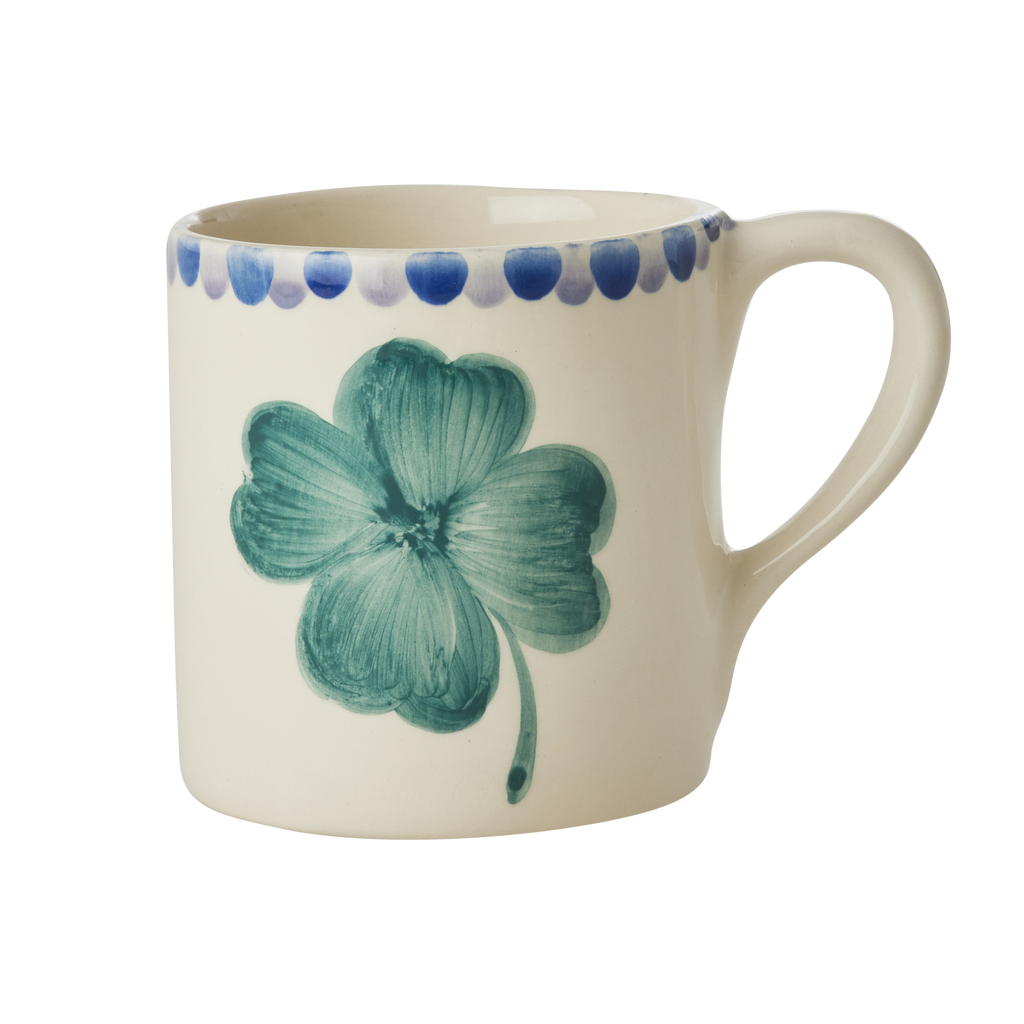 Ceramic Mug with Hand Painted Good Luck Clover - 14.2 oz