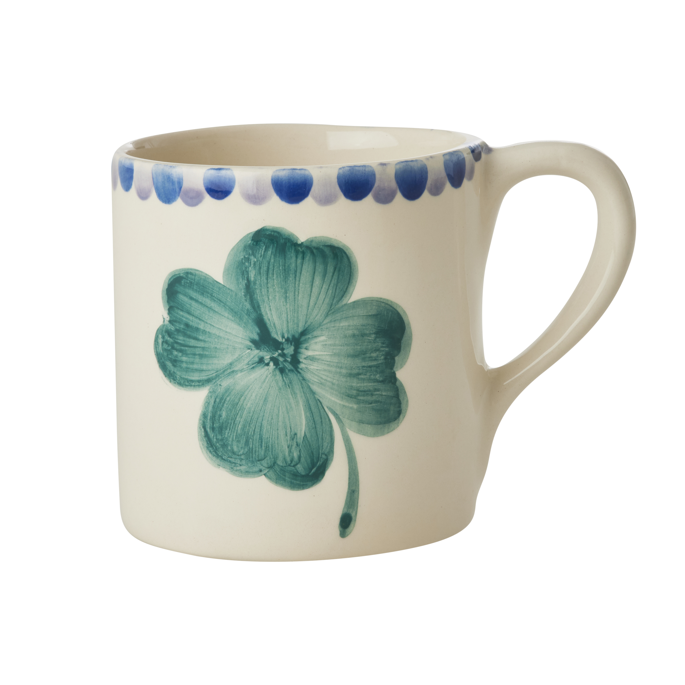 Ceramic Mug with Hand Painted Good Luck Clover - 14.2 oz