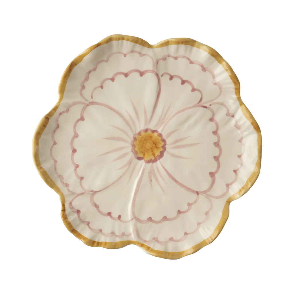 Ceramic Flower Shaped Side Plate with Yellow Border