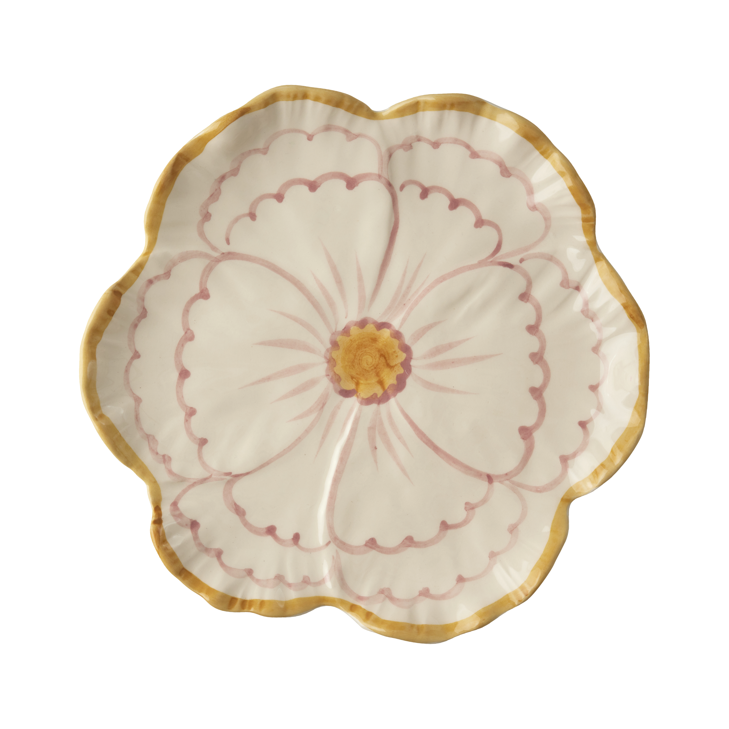 Ceramic Flower Shaped Side Plate with Yellow Border