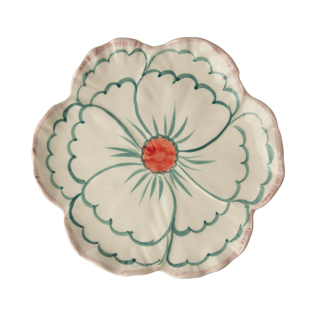 Ceramic Flower Shaped Side Plate with Pink Border