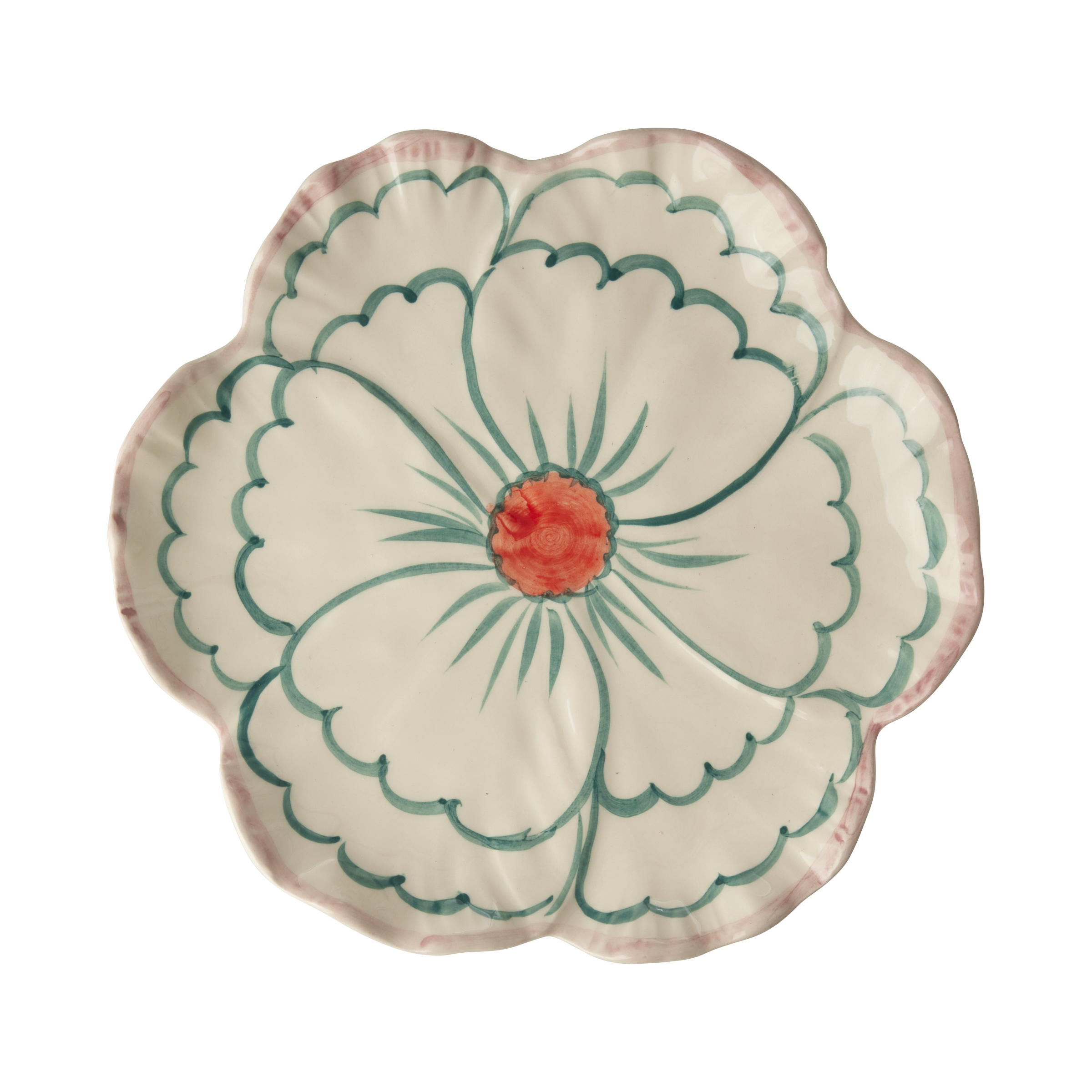 Ceramic Flower Shaped Side Plate with Pink Border