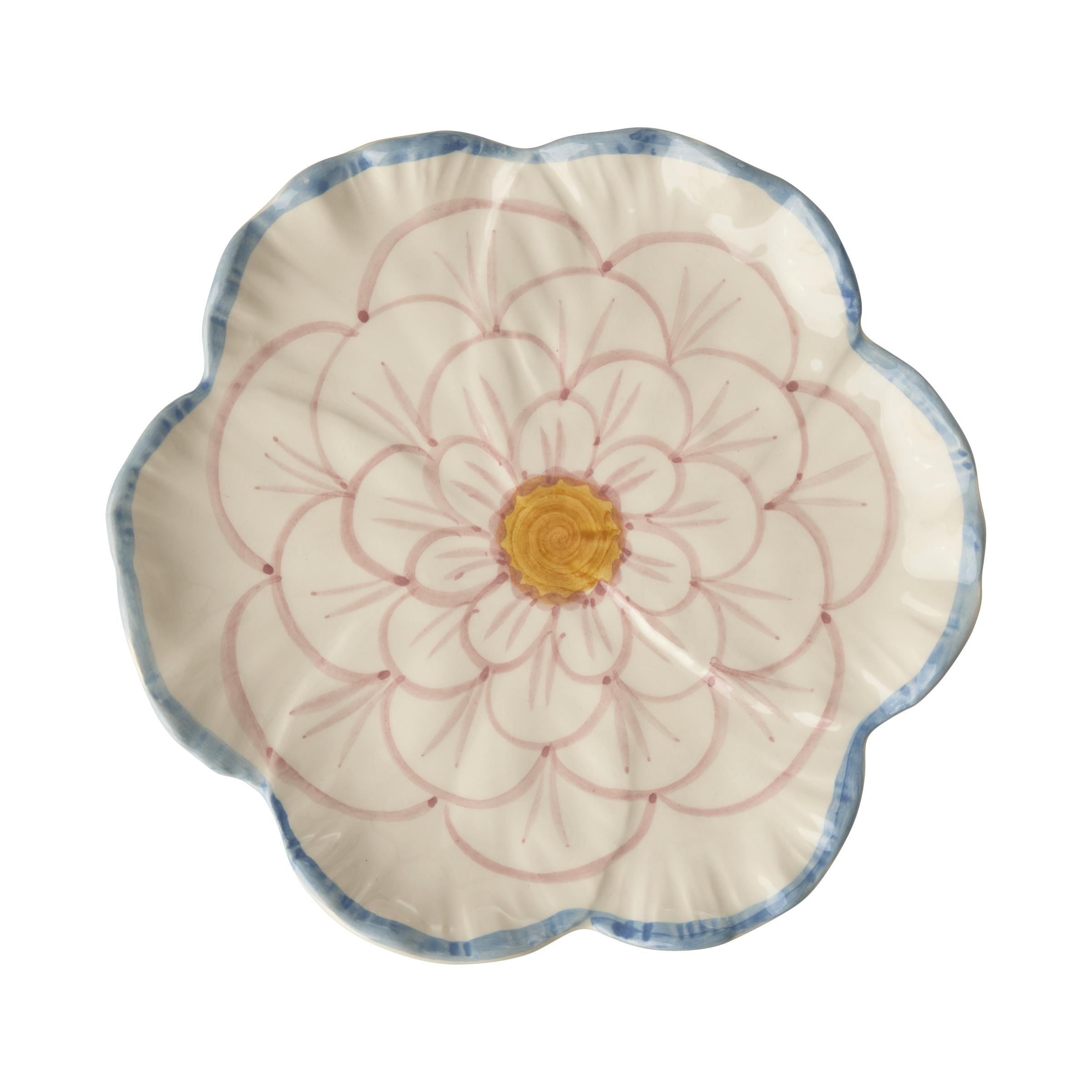 Ceramic Flower Shaped Side Plate with Blue Border
