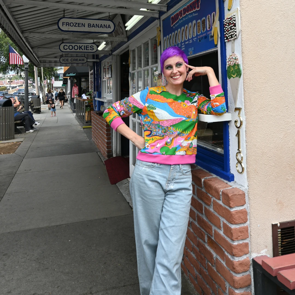 Landscape Pullover in Rainbow W/ Fuchsia Cuffs by Blue Platypus Clothing