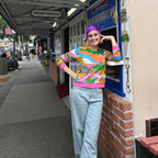 Landscape Pullover in Rainbow W/ Fuchsia Cuffs by Blue Platypus Clothing