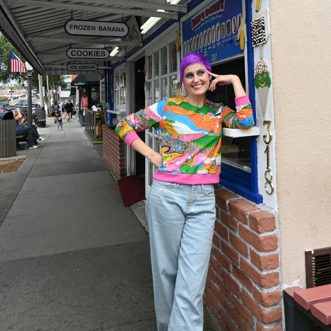 Landscape Pullover in Rainbow W/ Fuchsia Cuffs by Blue Platypus Clothing