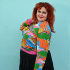 Landscape Pullover in Rainbow W/ Fuchsia Cuffs by Blue Platypus Clothing