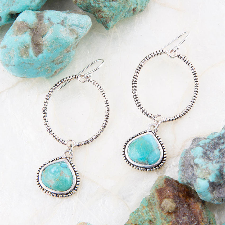 Corinth Blue Turquoise Charms Sterling Silver Earrings